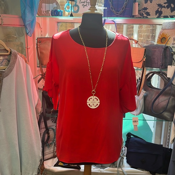 Aryeh Tops - NWT Red Blouse by Arygeh with drop shoulder, short ruffled sleeves.